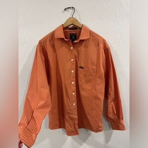 FACONNABLE Orange Striped Button Down Shirt, size large